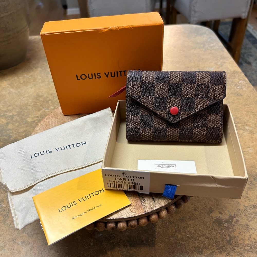 Louis Vuitton Damier Ebene Small Wallet with Red Snap